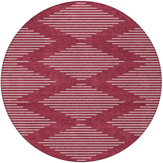 8' Red And Ivory Round Geometric Washable Indoor Outdoor Area Rug Photo 6