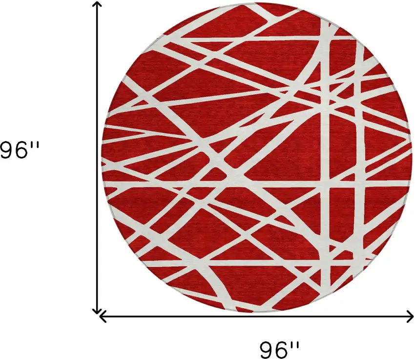 8' Red And Ivory Round Geometric Washable Indoor Outdoor Area Rug Photo 3