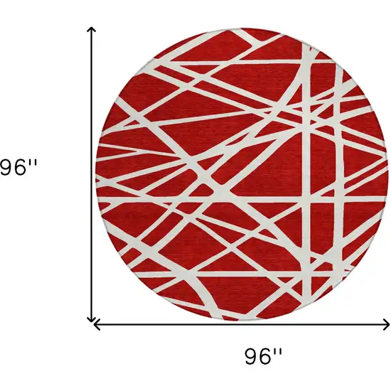8' Red And Ivory Round Geometric Washable Indoor Outdoor Area Rug Photo 3