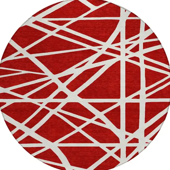 8' Red And Ivory Round Geometric Washable Indoor Outdoor Area Rug Photo 5