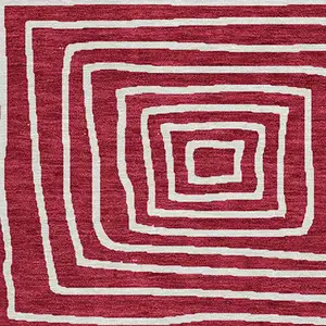 Photo of 8' Red And Ivory Round Geometric Washable Indoor Outdoor Area Rug