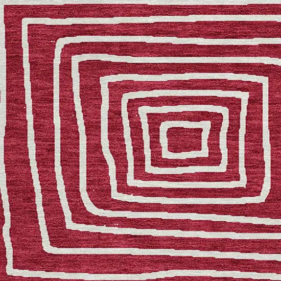 8' Red And Ivory Round Geometric Washable Indoor Outdoor Area Rug Photo 7