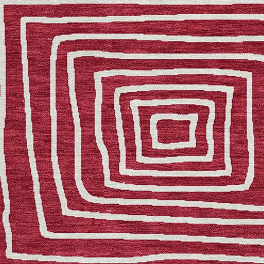 8' Red And Ivory Round Geometric Washable Indoor Outdoor Area Rug Photo 7
