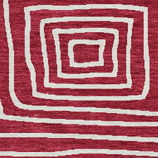 8' Red And Ivory Round Geometric Washable Indoor Outdoor Area Rug Photo 6
