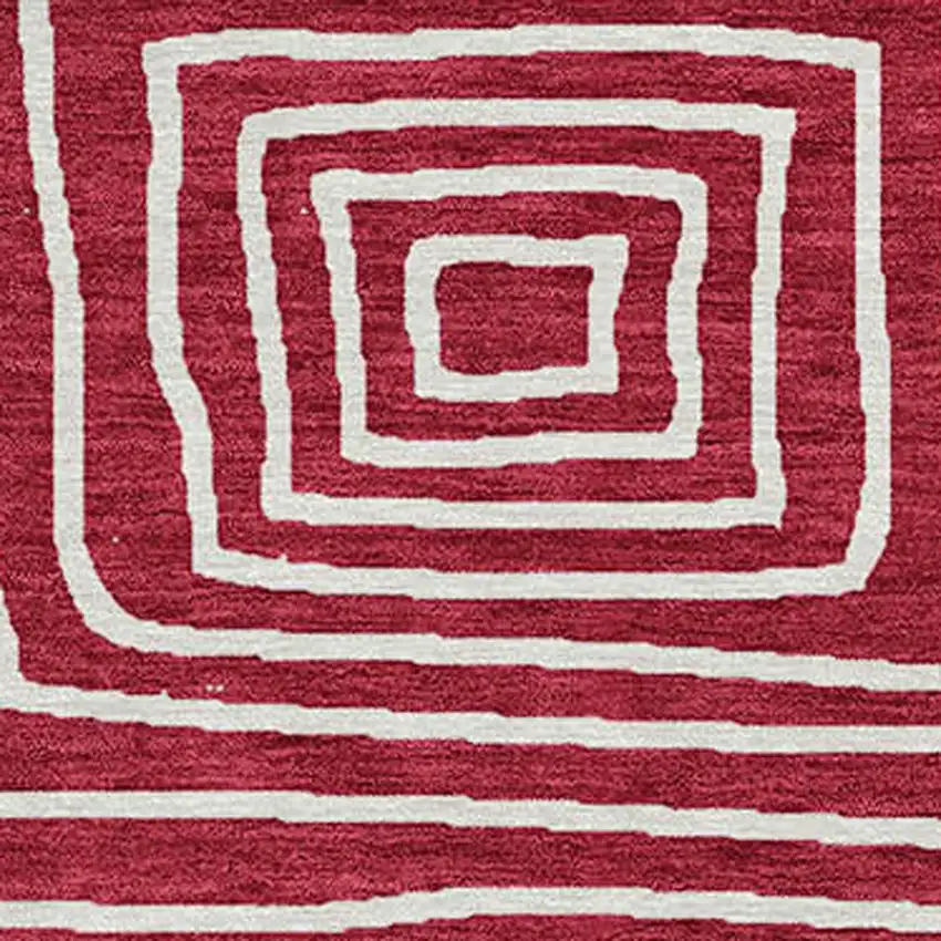 8' Red And Ivory Round Geometric Washable Indoor Outdoor Area Rug Photo 6