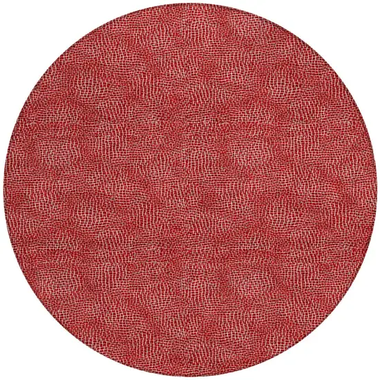 8' Red And Ivory Round Geometric Washable Indoor Outdoor Area Rug Photo 6