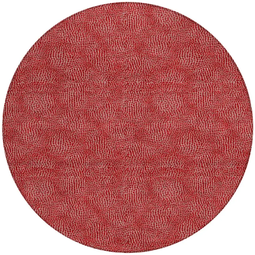 8' Red And Ivory Round Geometric Washable Indoor Outdoor Area Rug Photo 6