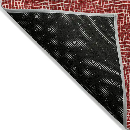 8' Red And Ivory Round Geometric Washable Indoor Outdoor Area Rug Photo 3