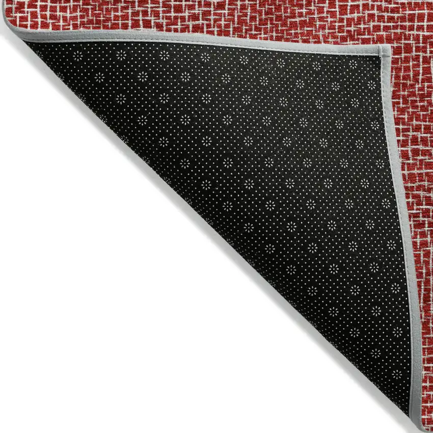 8' Red And Ivory Round Geometric Washable Indoor Outdoor Area Rug Photo 3