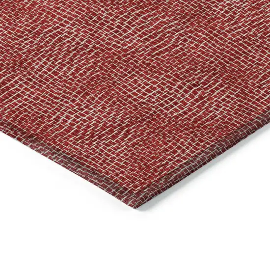 8' Red And Ivory Round Geometric Washable Indoor Outdoor Area Rug Photo 4