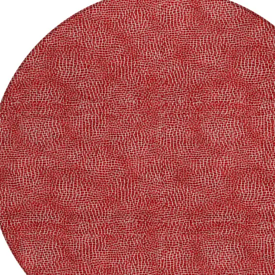 8' Red And Ivory Round Geometric Washable Indoor Outdoor Area Rug Photo 5