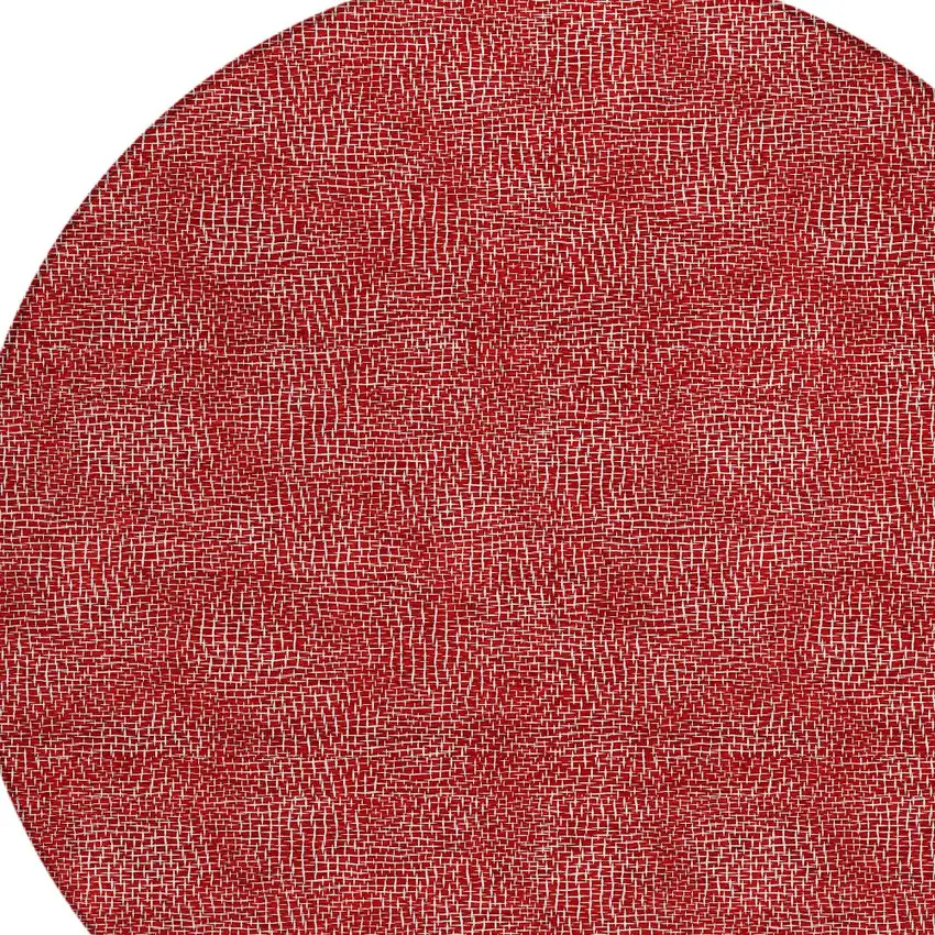 8' Red And Ivory Round Geometric Washable Indoor Outdoor Area Rug Photo 5