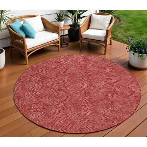 Photo of 8' Red And Ivory Round Geometric Washable Indoor Outdoor Area Rug