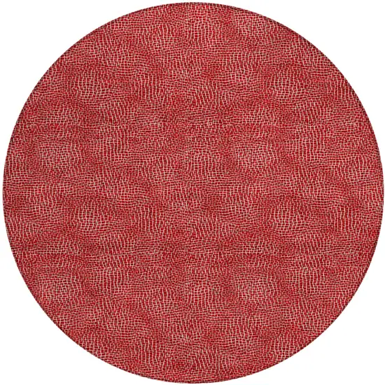 8' Red And Ivory Round Geometric Washable Indoor Outdoor Area Rug Photo 2