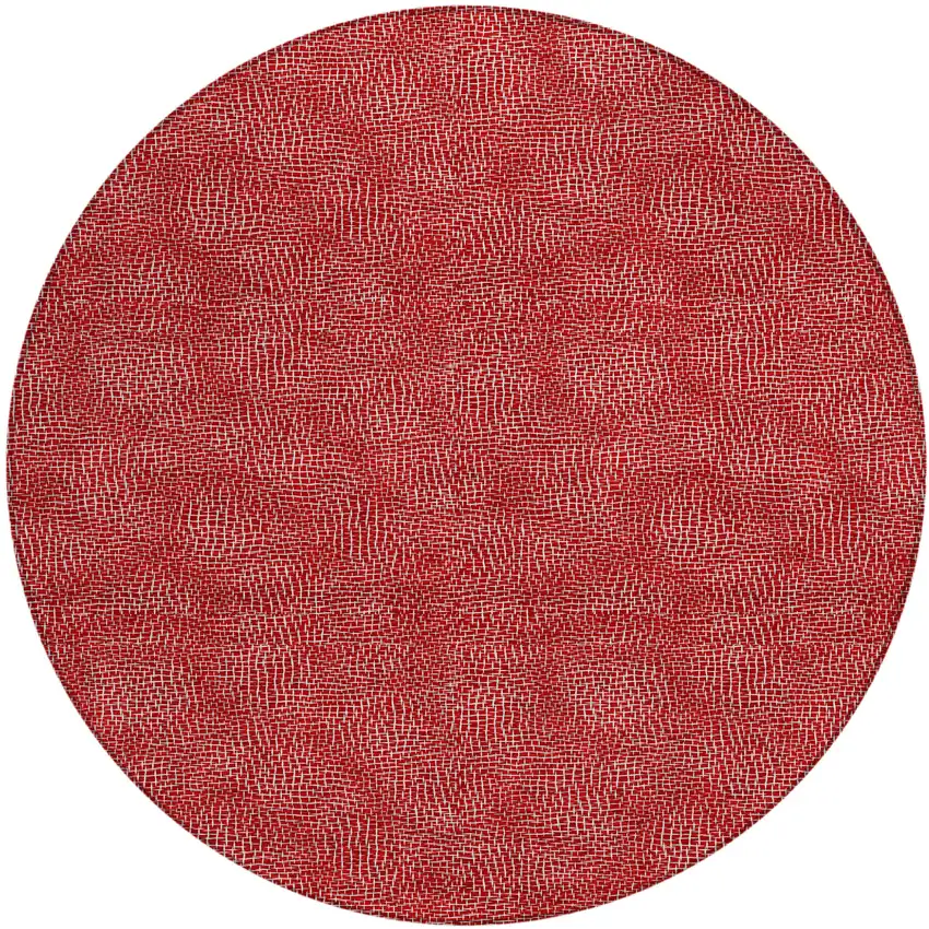 8' Red And Ivory Round Geometric Washable Indoor Outdoor Area Rug Photo 2