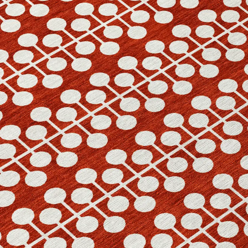 8' Red And Ivory Round Geometric Washable Indoor Outdoor Area Rug Photo 9