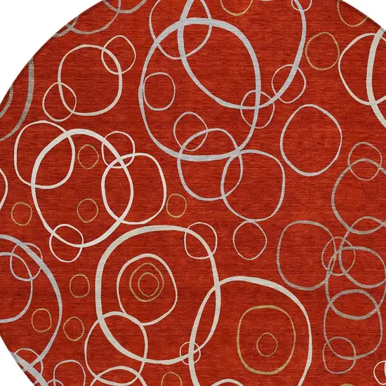 8' Red And Ivory Round Geometric Washable Indoor Outdoor Area Rug Photo 2