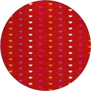 Photo of 8' Red And Ivory Round Geometric Washable Indoor Outdoor Area Rug