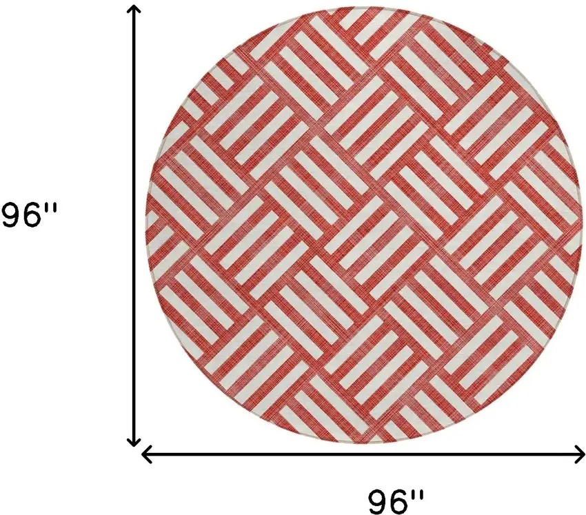 8' Red And Ivory Round Geometric Washable Indoor Outdoor Area Rug Photo 2