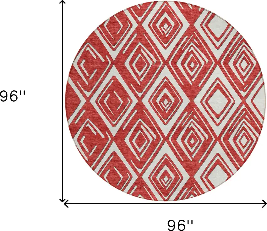 8' Red And Ivory Round Geometric Washable Indoor Outdoor Area Rug Photo 3