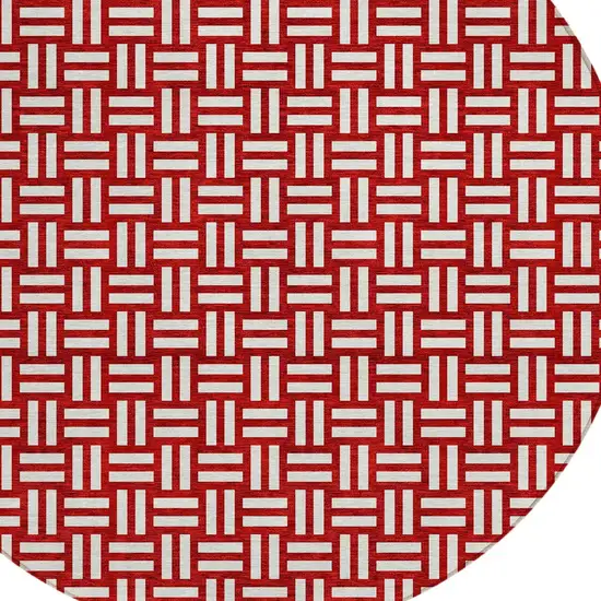 8' Red And Ivory Round Geometric Washable Indoor Outdoor Area Rug Photo 5