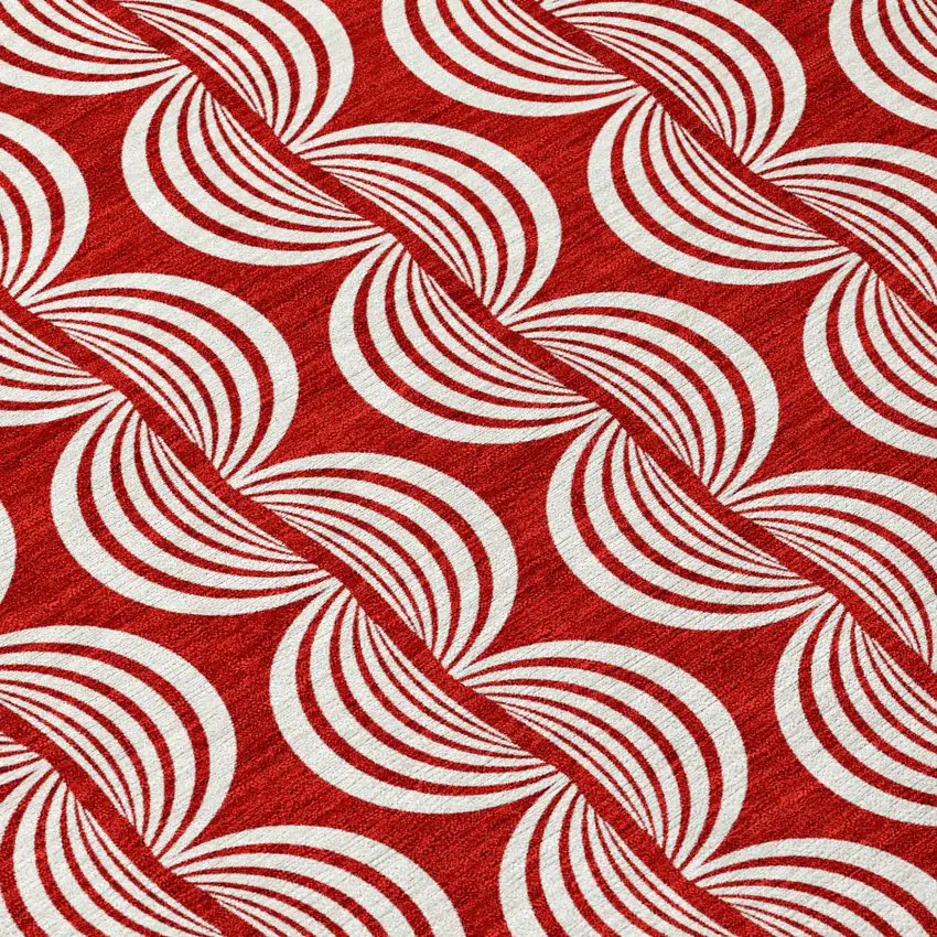 8' Red And Ivory Round Ogee Washable Indoor Outdoor Area Rug Photo 8