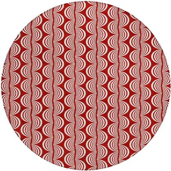 8' Red And Ivory Round Ogee Washable Indoor Outdoor Area Rug Photo 2