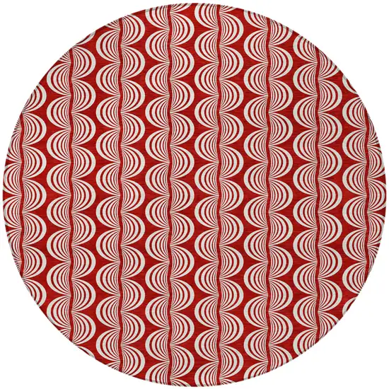 8' Red And Ivory Round Ogee Washable Indoor Outdoor Area Rug Photo 6