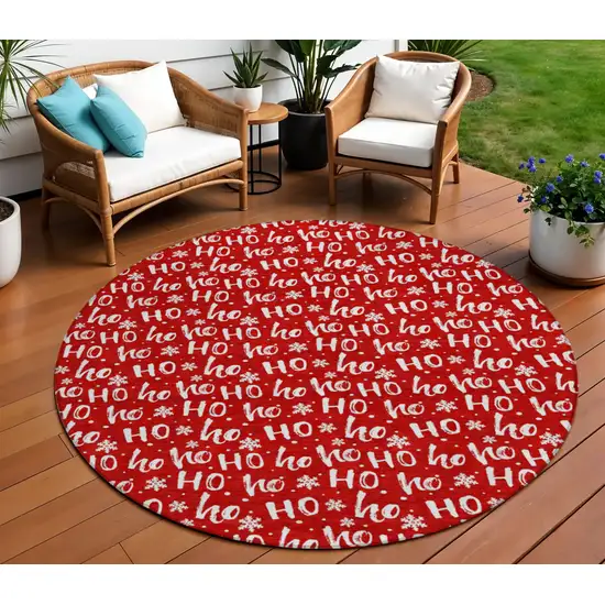 8' Red And Ivory Round Polka Dot Washable Indoor Outdoor Area Rug Photo 2