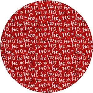 Photo of 8' Red And Ivory Round Polka Dot Washable Indoor Outdoor Area Rug