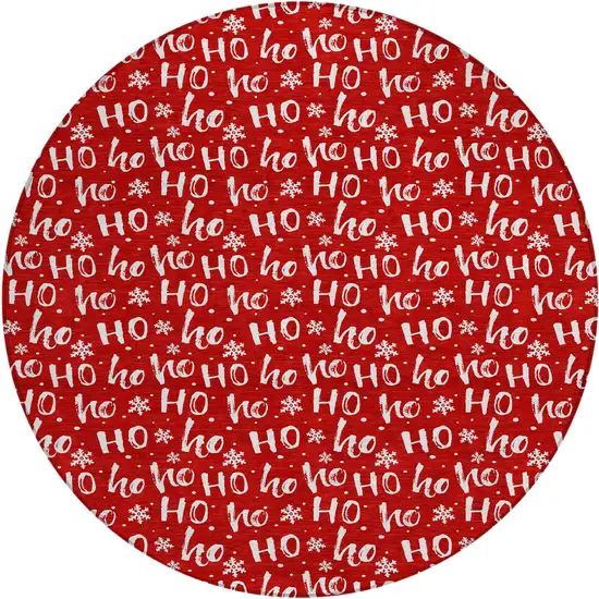 8' Red And Ivory Round Polka Dot Washable Indoor Outdoor Area Rug Photo 1