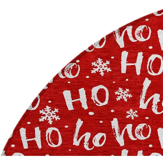 8' Red And Ivory Round Polka Dot Washable Indoor Outdoor Area Rug Photo 4