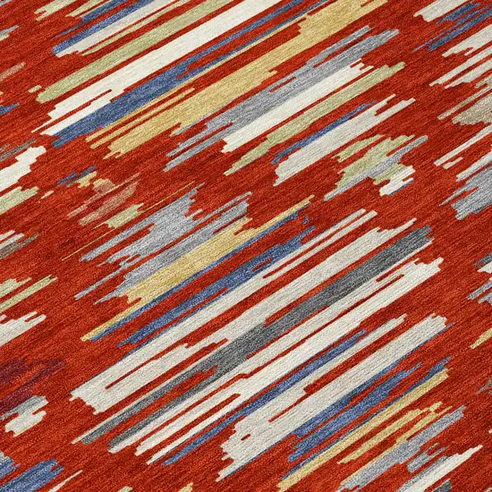 8' Red And Ivory Round Southwestern Washable Indoor Outdoor Area Rug Photo 7
