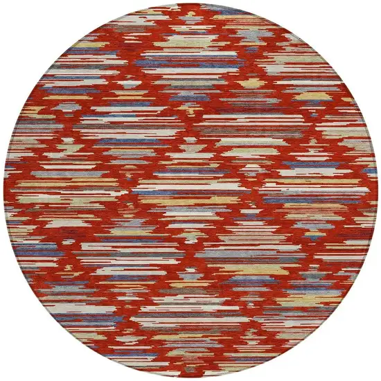 8' Red And Ivory Round Southwestern Washable Indoor Outdoor Area Rug Photo 3