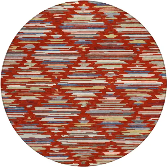 8' Red And Ivory Round Southwestern Washable Indoor Outdoor Area Rug Photo 1