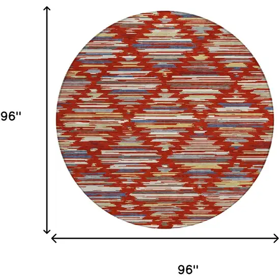 8' Red And Ivory Round Southwestern Washable Indoor Outdoor Area Rug Photo 8