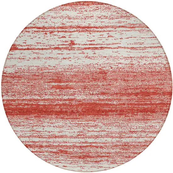 8' Red And Ivory Round Striped Washable Indoor Outdoor Area Rug Photo 2