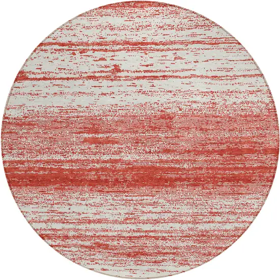 8' Red And Ivory Round Striped Washable Indoor Outdoor Area Rug Photo 2