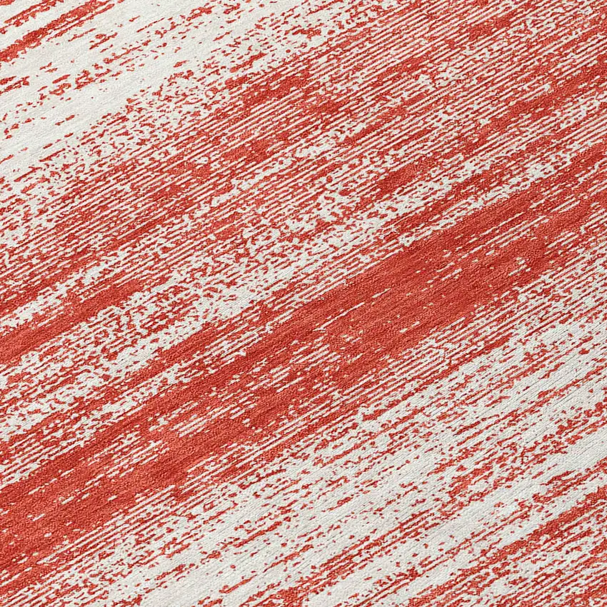8' Red And Ivory Round Striped Washable Indoor Outdoor Area Rug Photo 8