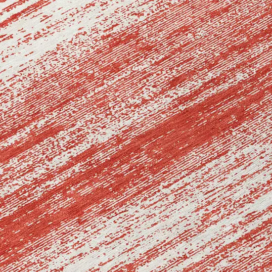 8' Red And Ivory Round Striped Washable Indoor Outdoor Area Rug Photo 8