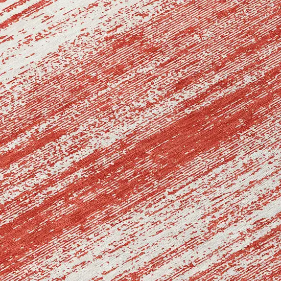 8' Red And Ivory Round Striped Washable Indoor Outdoor Area Rug Photo 8