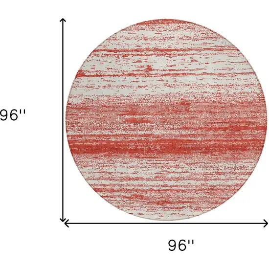 8' Red And Ivory Round Striped Washable Indoor Outdoor Area Rug Photo 3