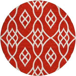 Photo of 8' Red And Ivory Round Trellis Washable Indoor Outdoor Area Rug