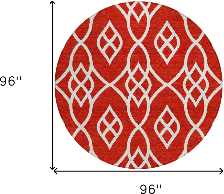 8' Red And Ivory Round Trellis Washable Indoor Outdoor Area Rug Photo 3