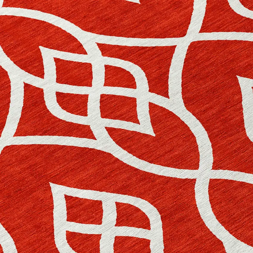 8' Red And Ivory Round Trellis Washable Indoor Outdoor Area Rug Photo 8