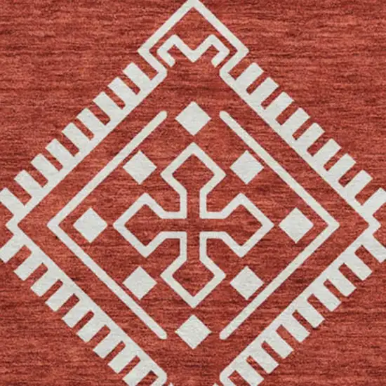 8' Red And Ivory Southwestern Washable Round Rug With UV Protection Photo 4