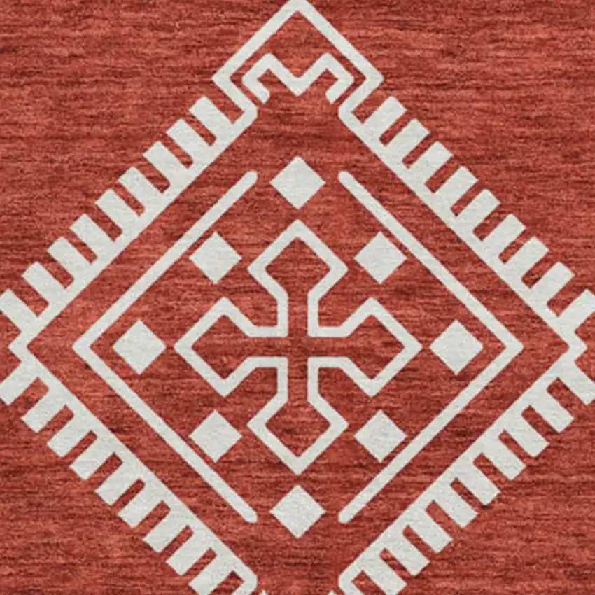 8' Red And Ivory Southwestern Washable Round Rug With UV Protection Photo 4