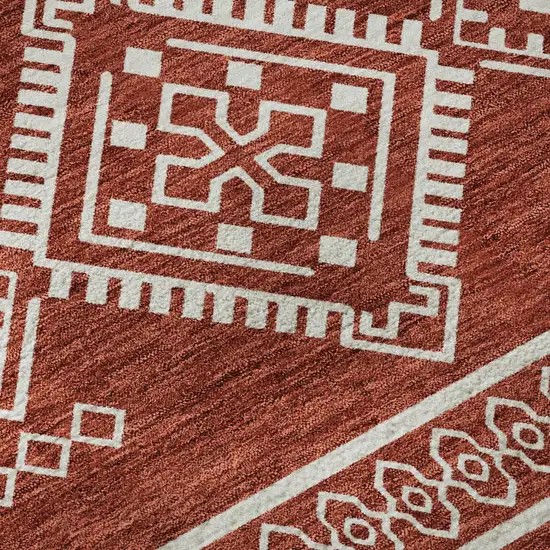 8' Red And Ivory Southwestern Washable Round Rug With UV Protection Photo 9