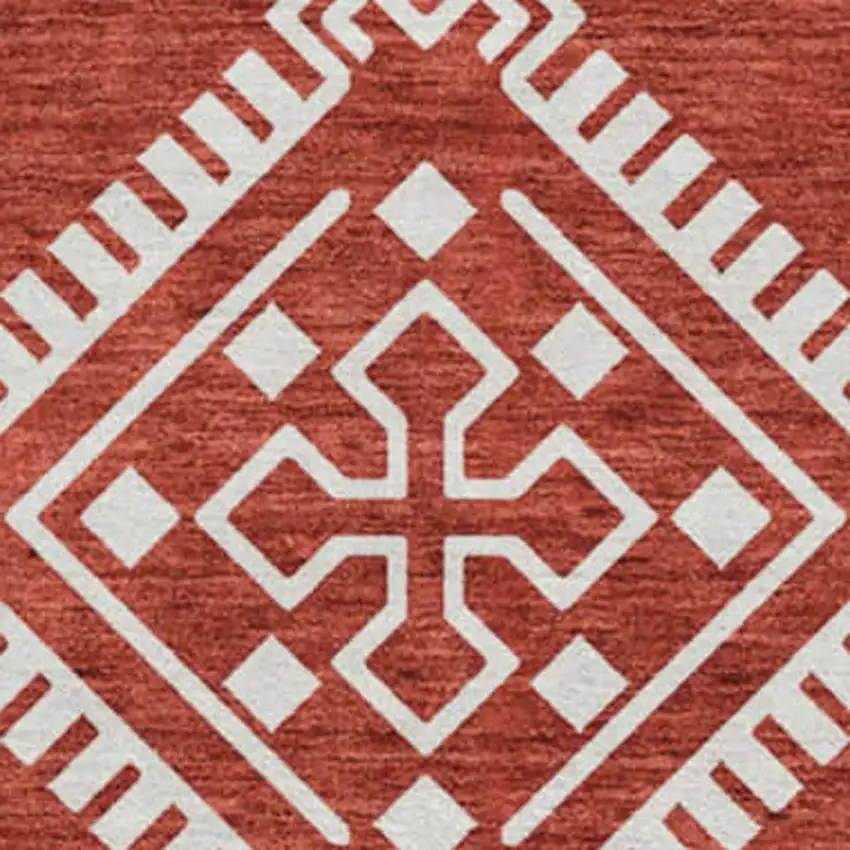 8' Red And Ivory Southwestern Washable Round Rug With UV Protection Photo 3