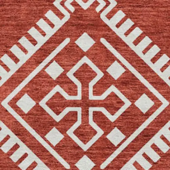 8' Red And Ivory Southwestern Washable Round Rug With UV Protection Photo 3